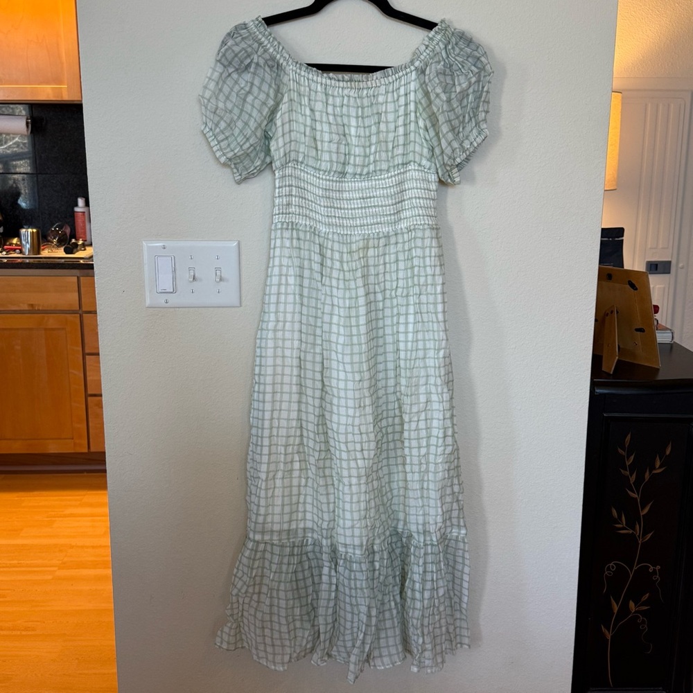 MINKPINK Green Checkered Maxi Dress